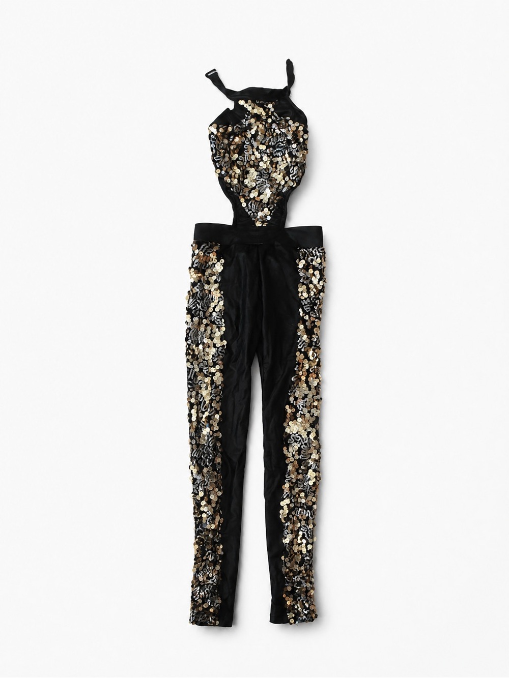 Black and Gold Sequin Halter Jumpsuit for Kids